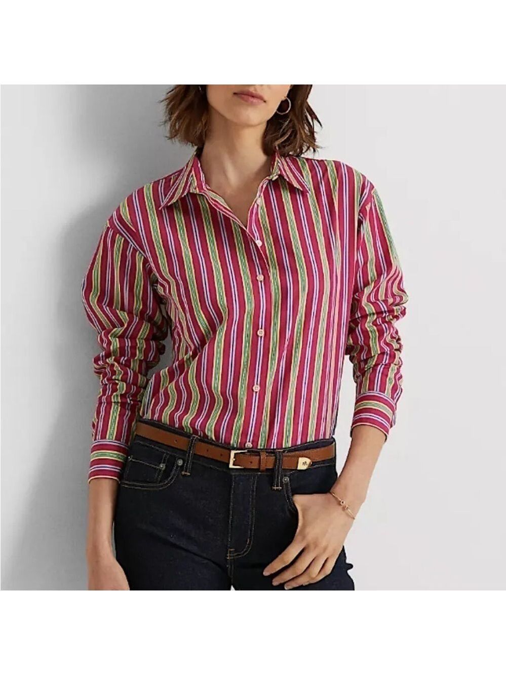 Ralph Lauren Black Label Multi Striped Button Up Cotton Shirt Sz Small